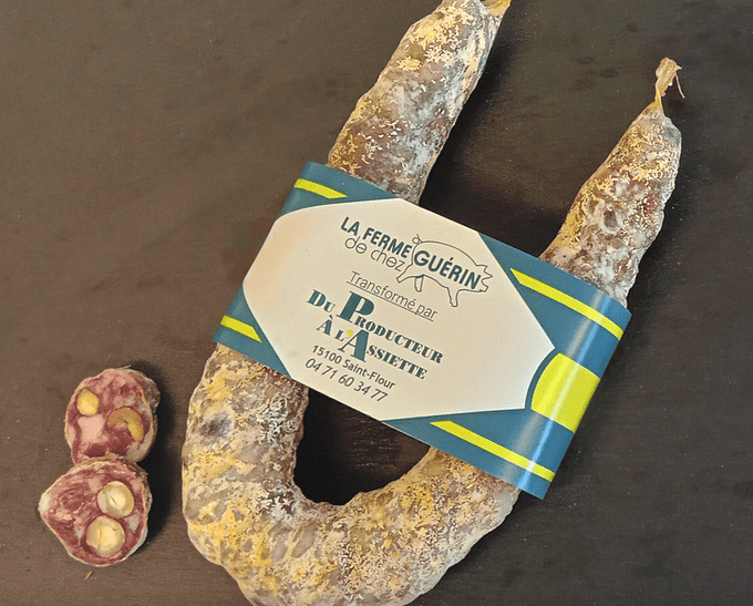 Saucisse sèche Pur Porc aux Noisettes 300G 1 SAUCISSE SECHE DE PORC NOISETTES